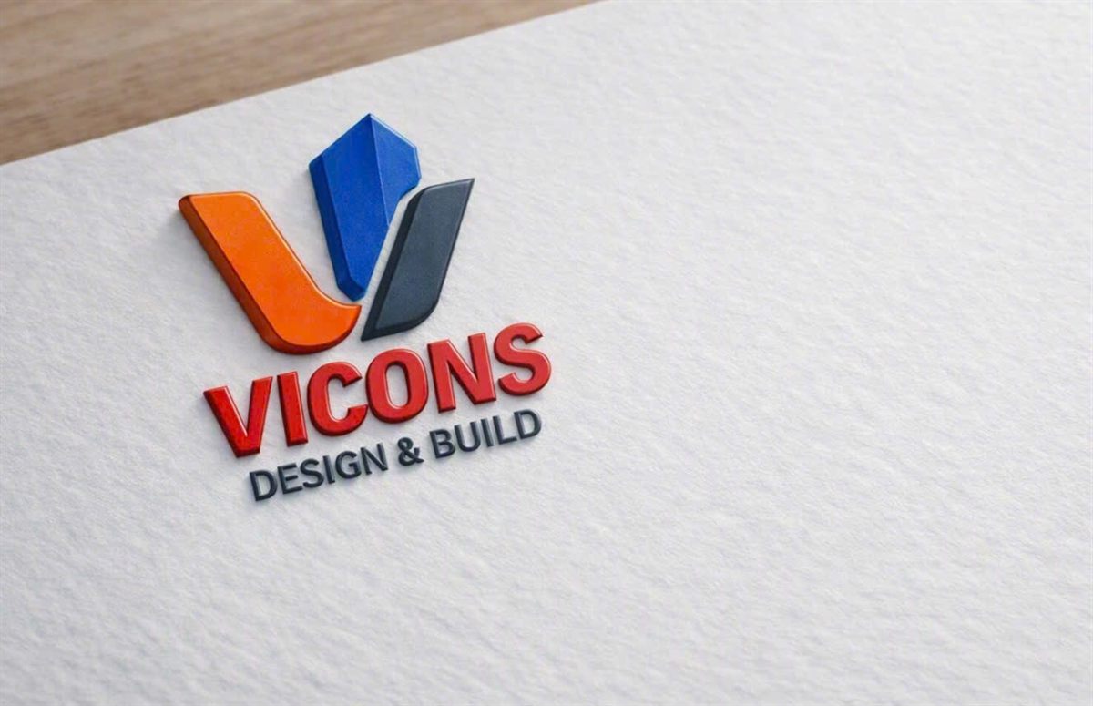 Logo VICONS Design & Build dập nổi trên giấy tiêu đề